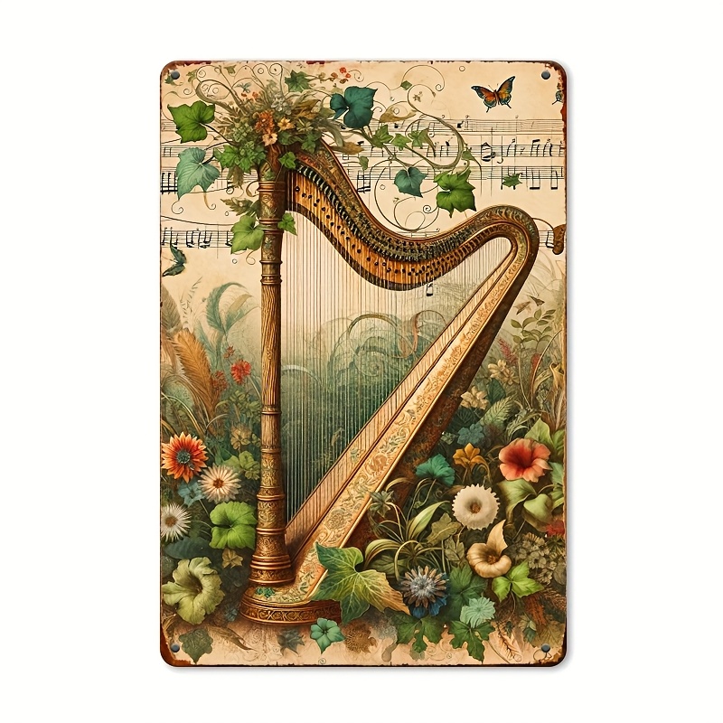 Vintage Harp Floral Music Note - Musical Instrument Sign recension och pris