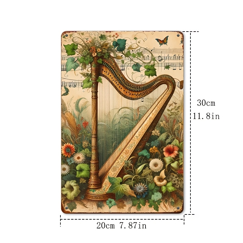 Vintage Harp Floral Music Note - Musical Instrument Sign recension och pris