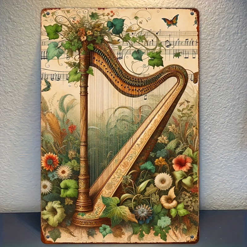 Vintage Harp Floral Music Note - Musical Instrument Sign recension och pris